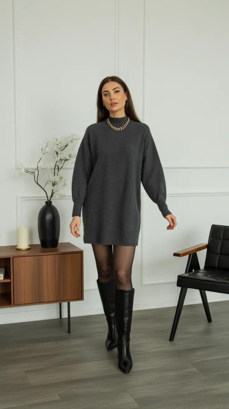 Sweater Dress + Knee-High boots 2