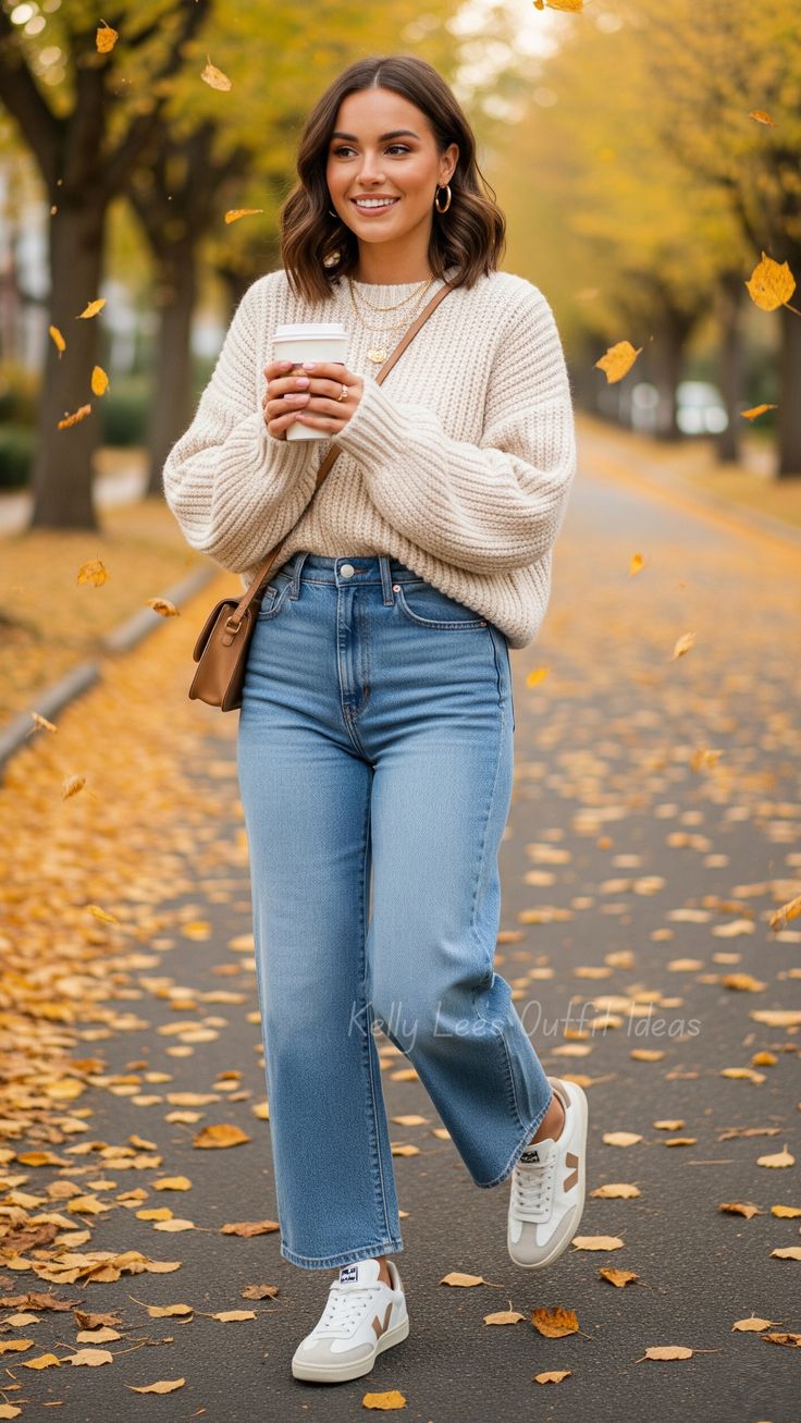 Kniited sweater and denim Jeans