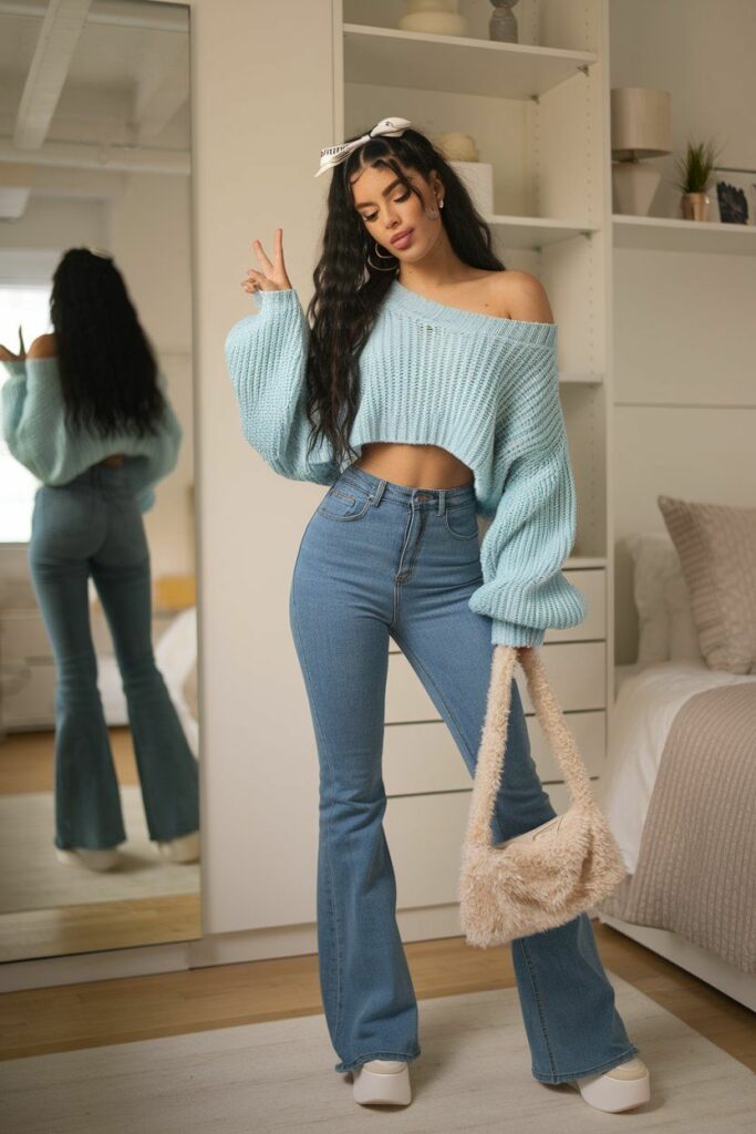 Flared Jeans + Crop Top