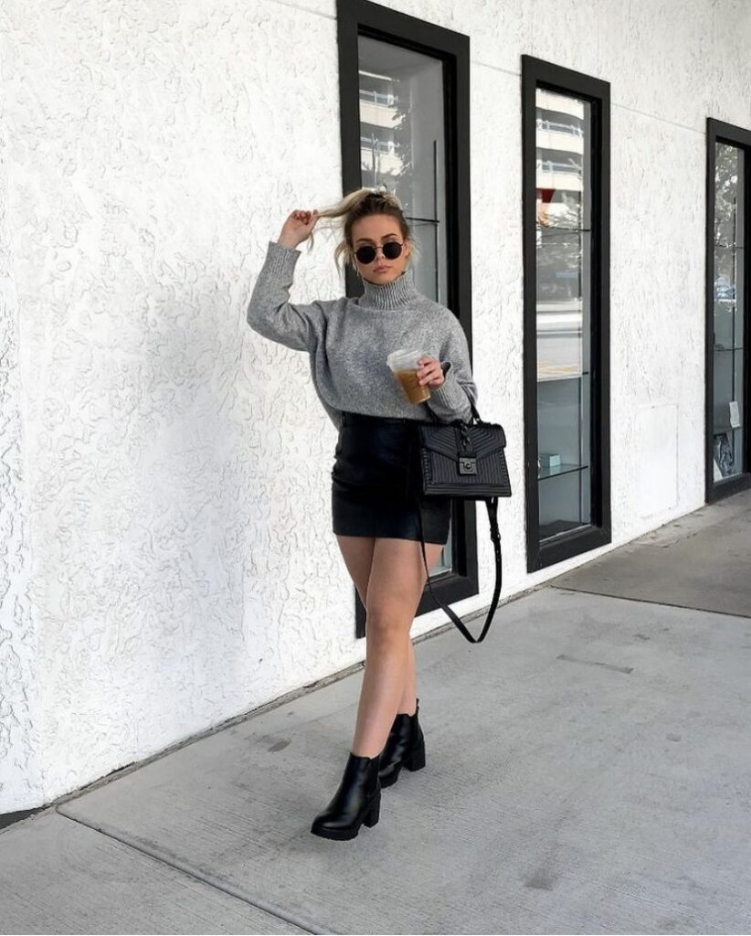 Ankle boots + mini skirt