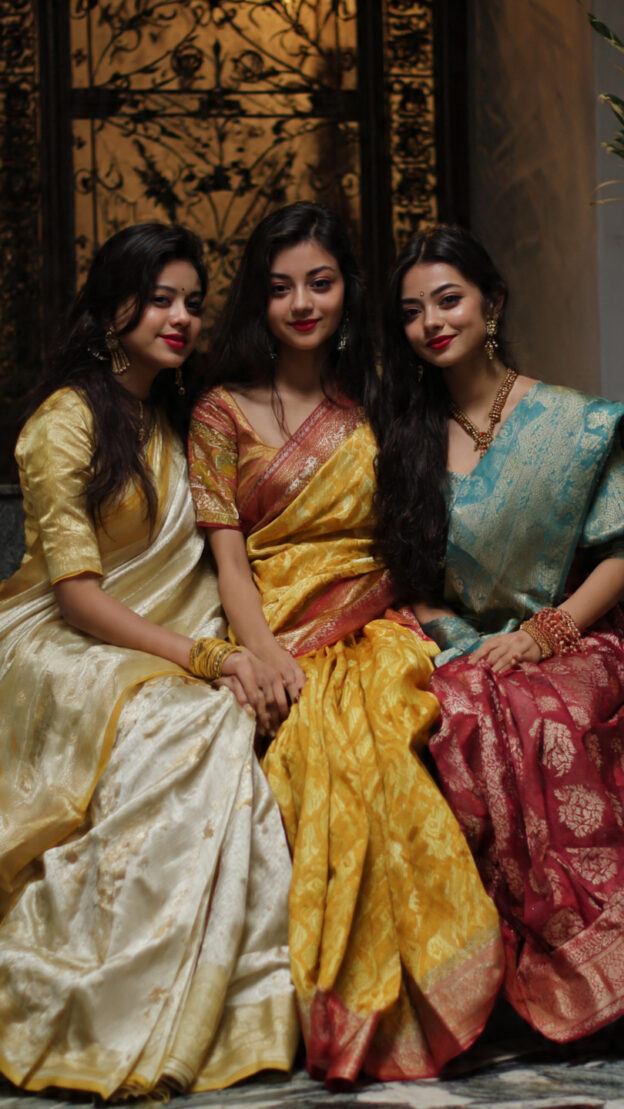 3 Models in Bengali Silk Saree