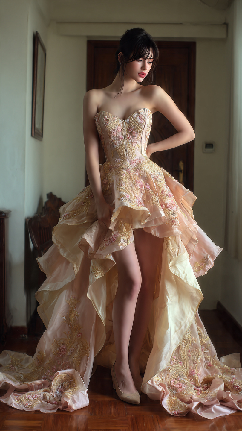 Girl in pink formal dress 