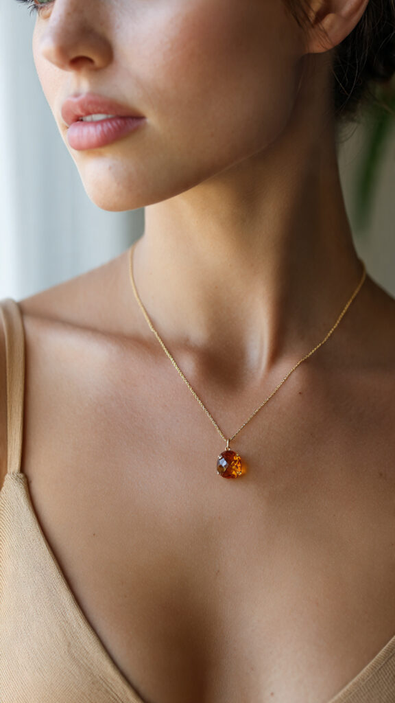 Model wearing Citrine necklace