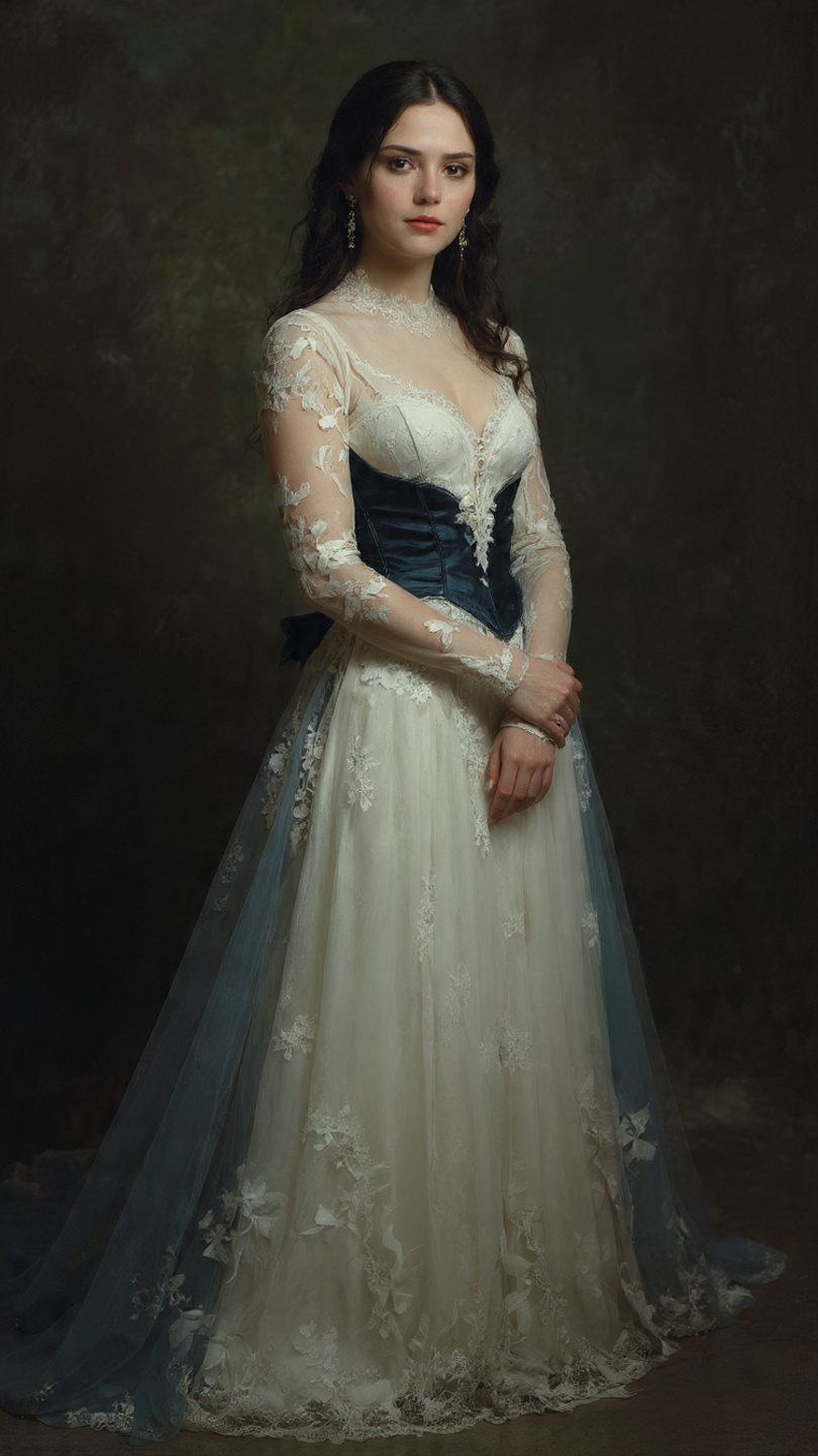 Girl in white formal dresses that could be used for a wedding 