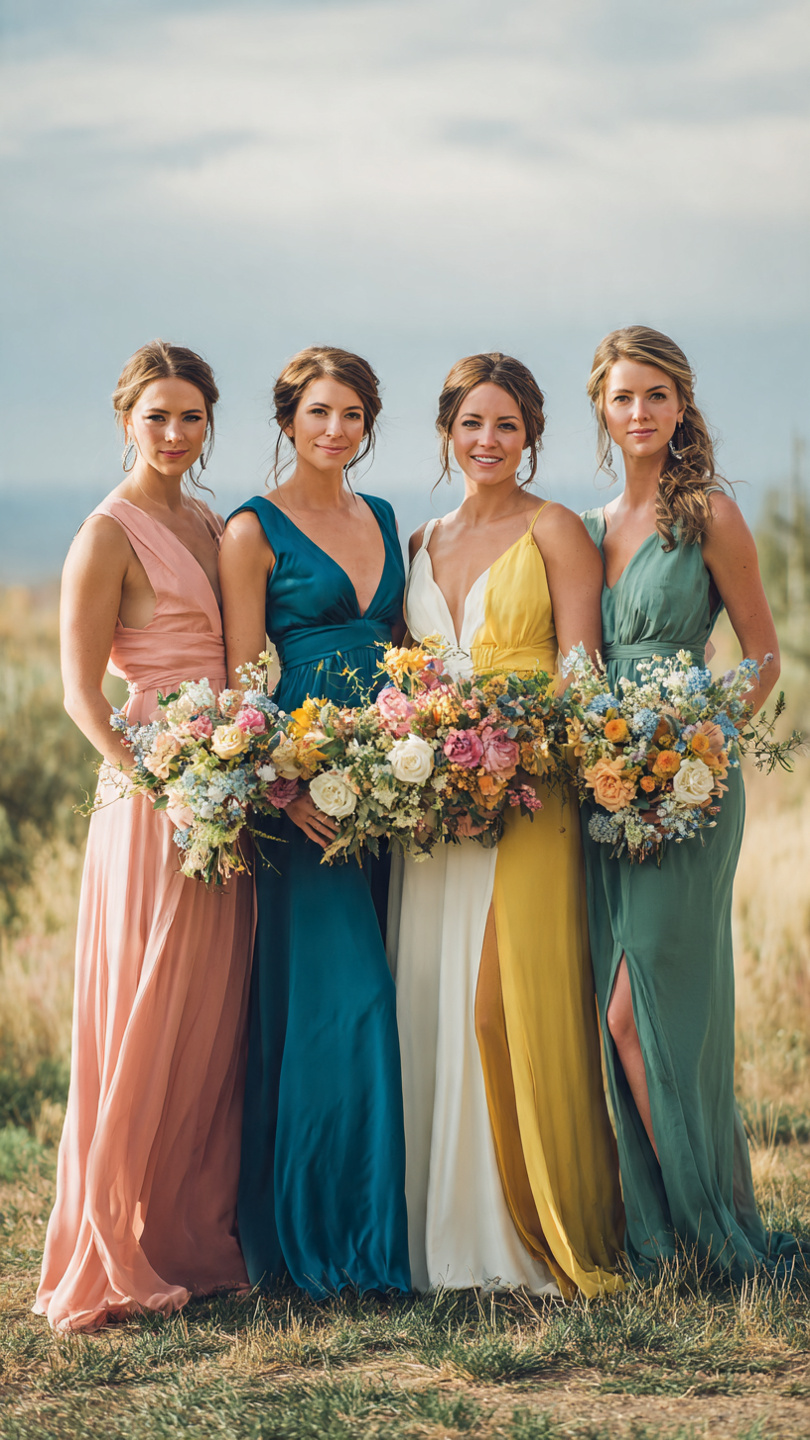 4 models wering bridesmaid dresses 