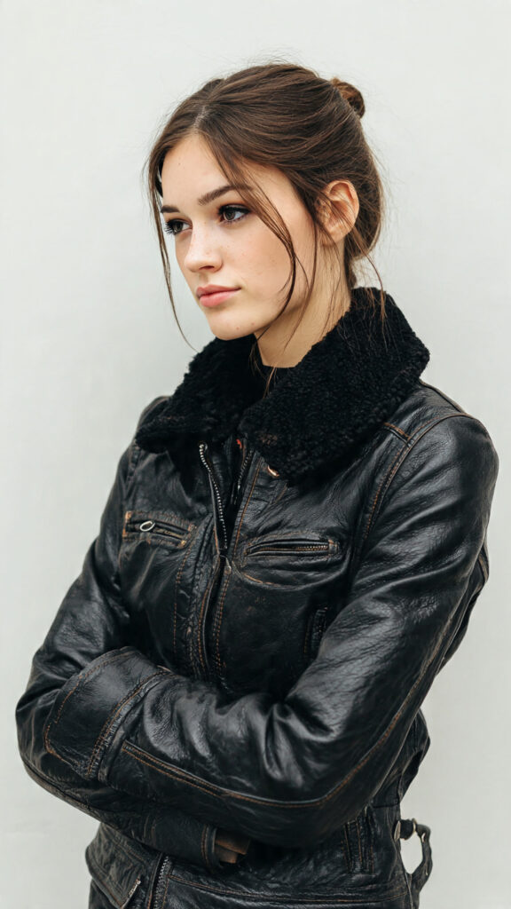  Model in a Leather aviator jacket