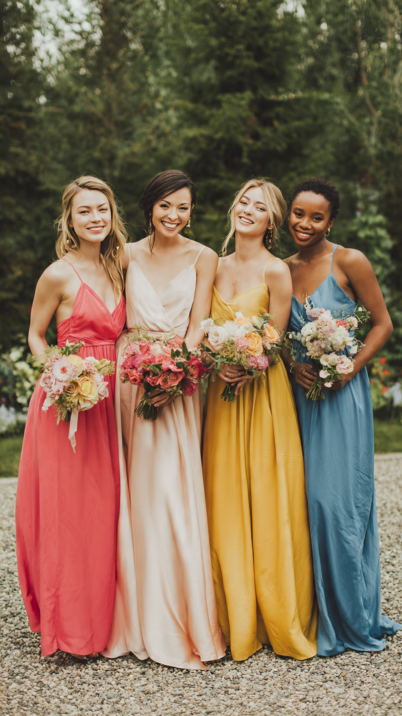 4 models wearing different bridesmaid dress colours