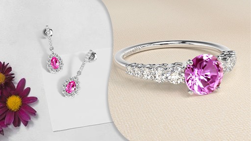 Pink sapphire ring and earrings