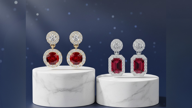 various examples of ruby stud earrings