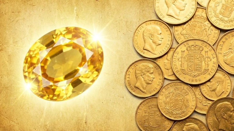 Loose Yellow sapphire stone with coins