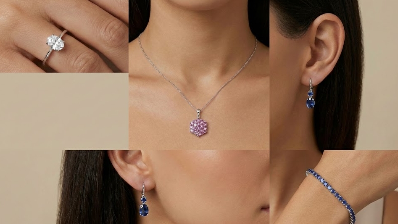 sapphire stone jewelry earrings, bracelet and necklace 