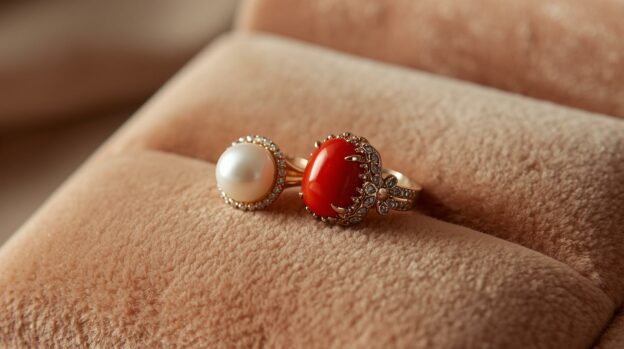 Pearl Ring and Red Coral Ring