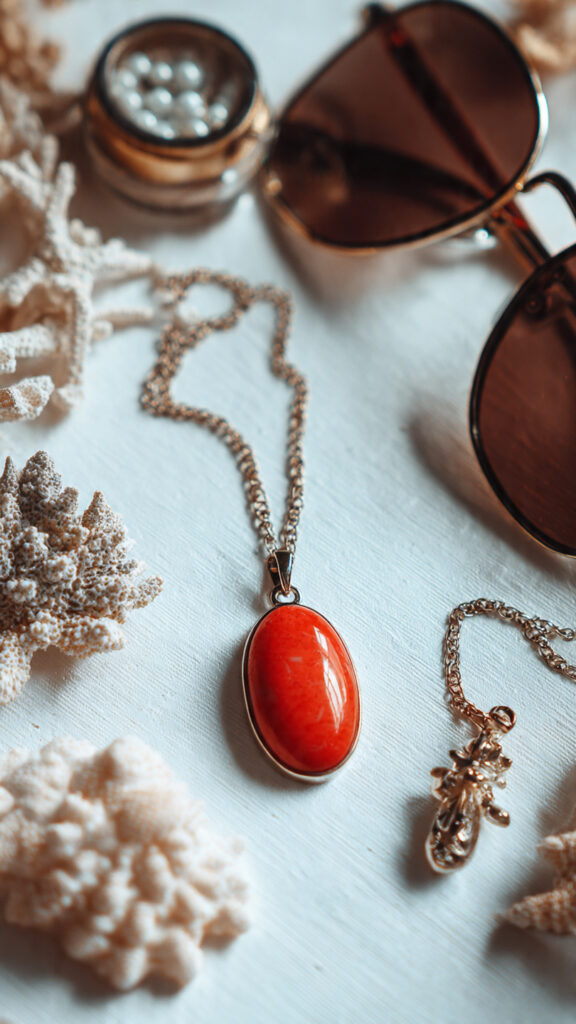 Red coral stone necklace
