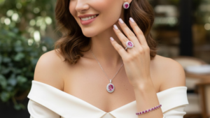 Girl wearing pink sapphire jewelry