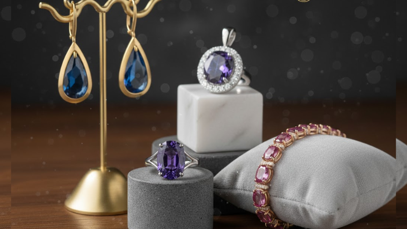 blue and pink sapphire jewelry
