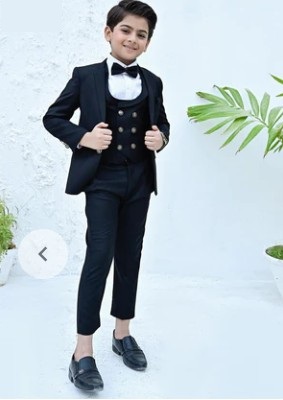  Hassan Jee boys' fashion clothing black 3 piece dress suit with bow tie 