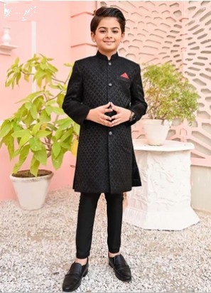  Hassan Jee boys' fashion clothing black sherwani 