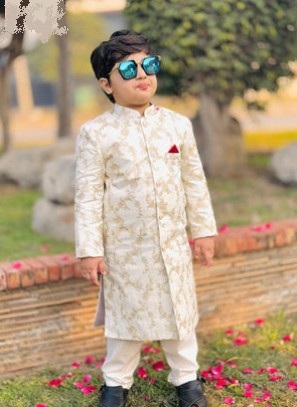  Hassan Jee boys' fashion clothing white print sherwani 