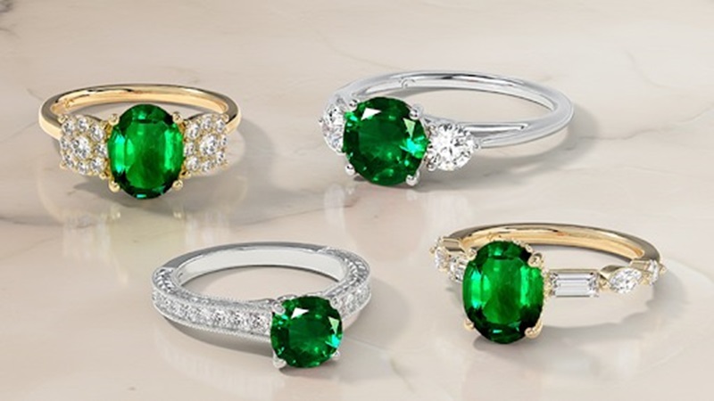 4 examples of loose emeralds in rings