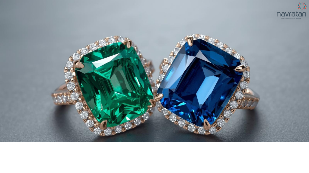 Blue saphire and Emerald Rings