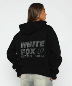 White Fox hoodie cover image black with beaded graphics