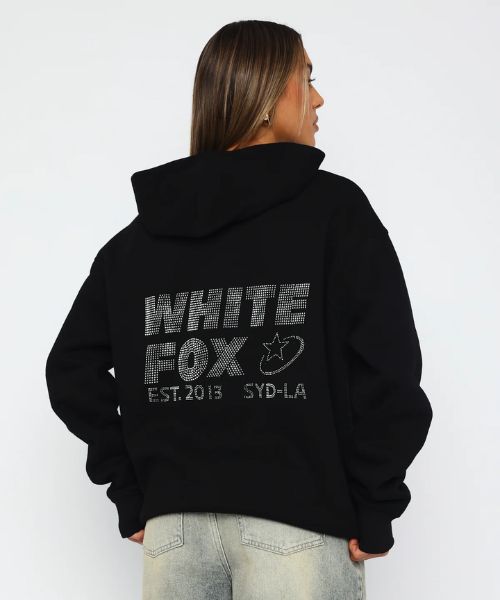 White Fox hoodie cover image black with beaded graphics