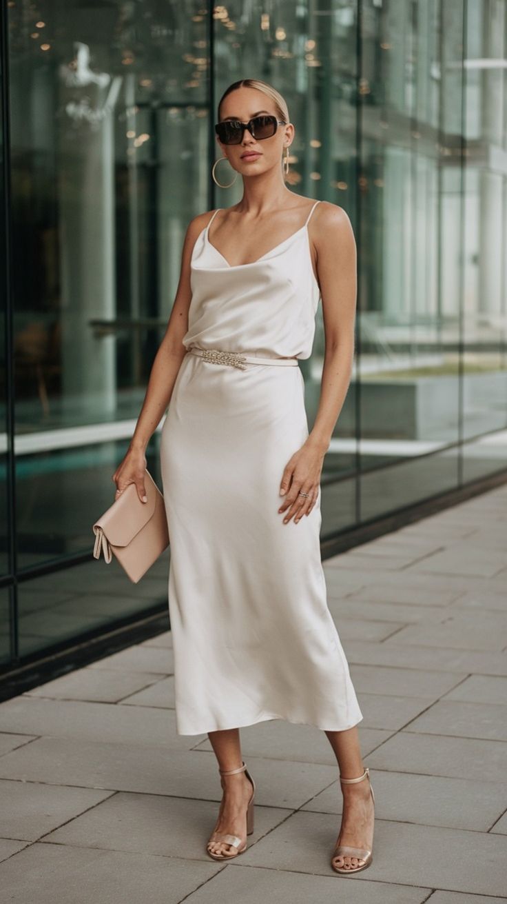 Satin or Silk Midi Dresses for Christmas Eve Outfit 