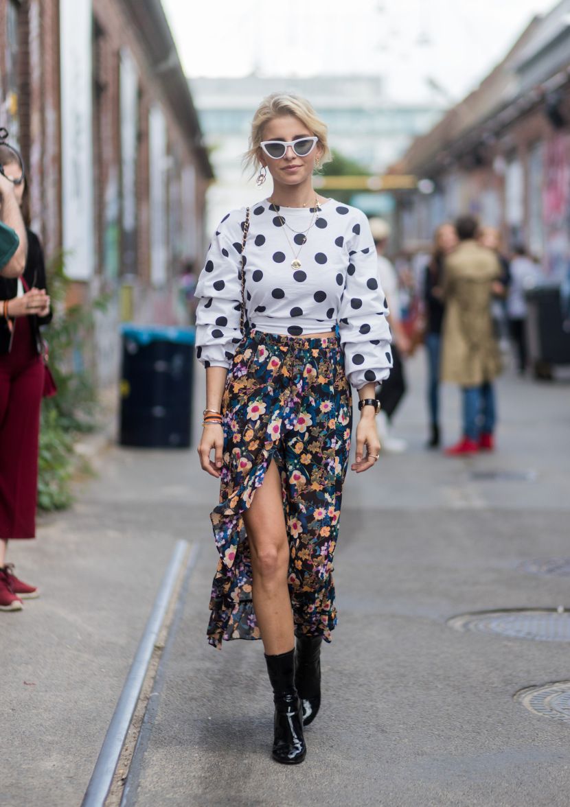 Polka dots and floral print outfit