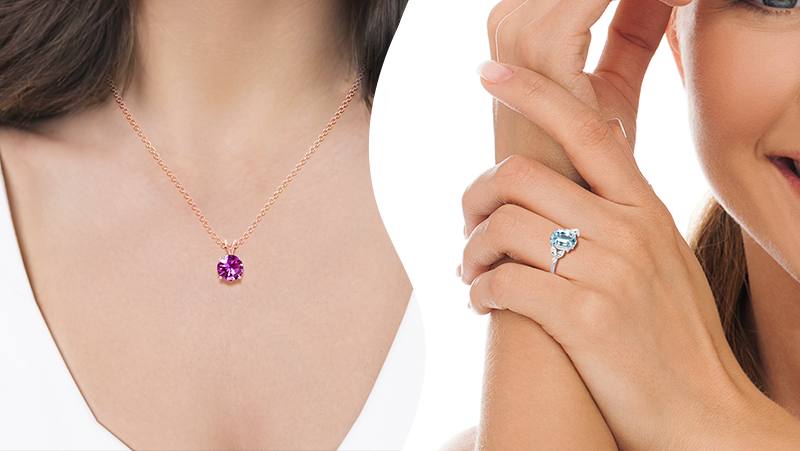 Gemstone Jewelry - pink sapphire pendant and aquamarine ring.