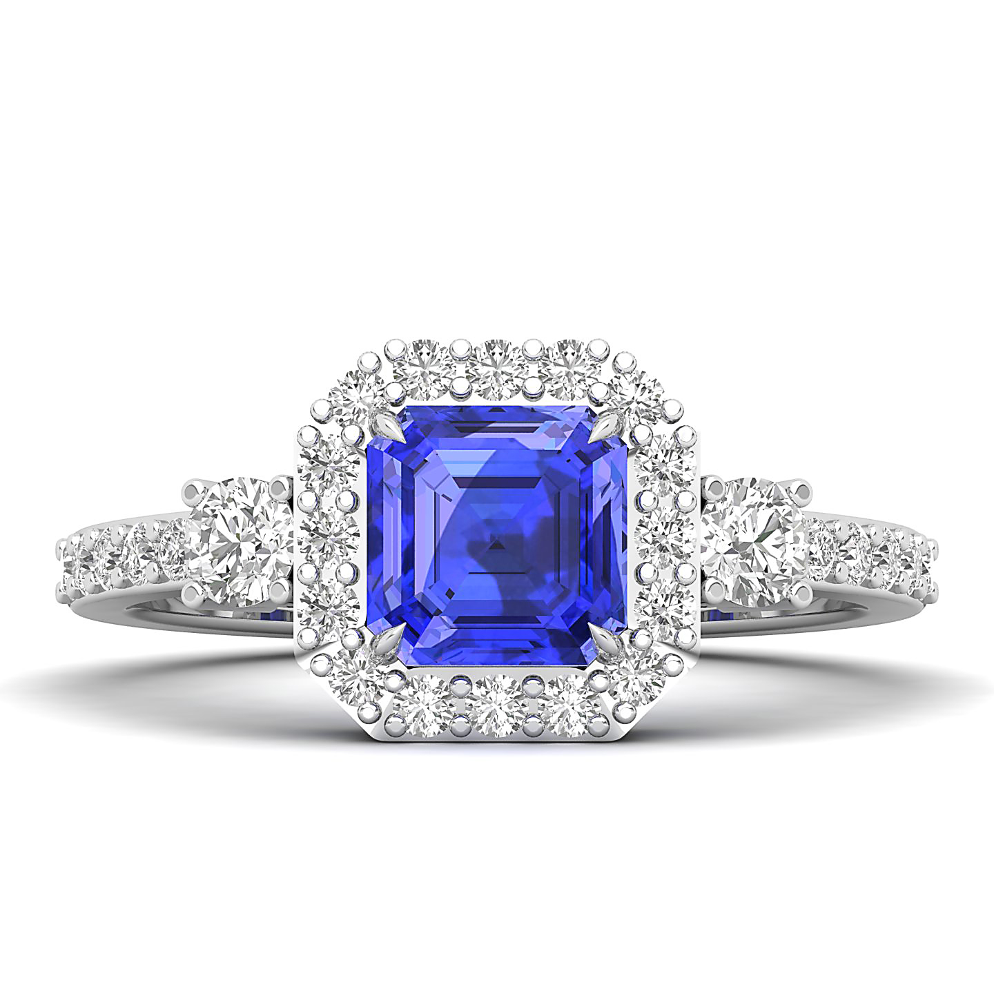 Tanzanite Ring surrounded by diamonds 