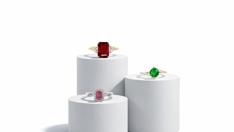 3 natural gemstone rings Ruby, Emerald and Pink Saphire 