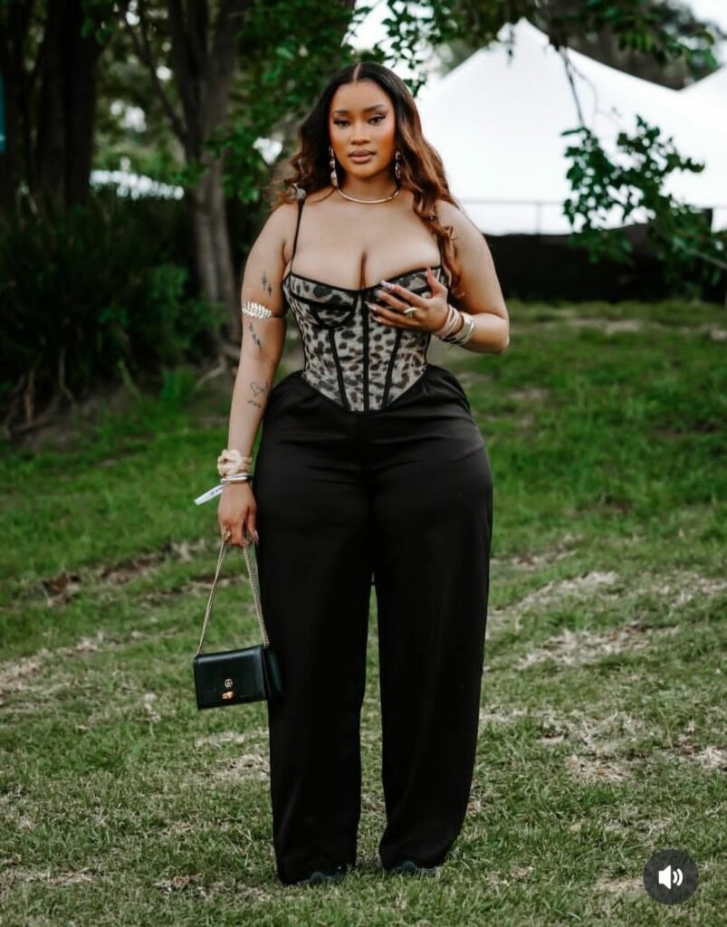 Model wearing floral print Corset top