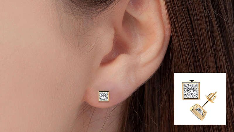 ear with lab created diamond studs earrings