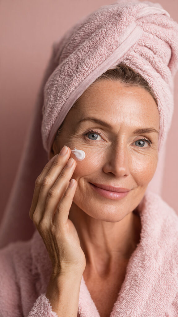 Older woman using natural skincare