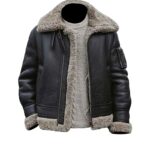 Mens Black Sheepskin Shearling Leather Fur Jacket