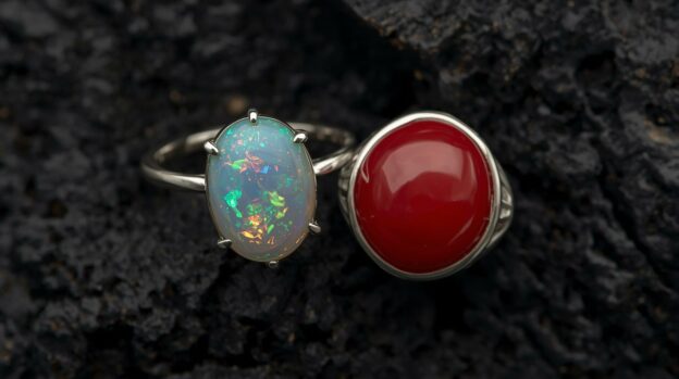 Red Coral and opal rings
