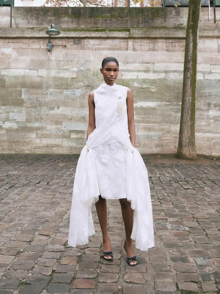 Model in white dress 