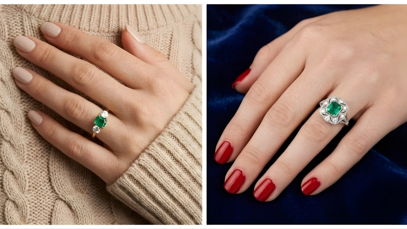  Emerald green engagement rings with pearls 