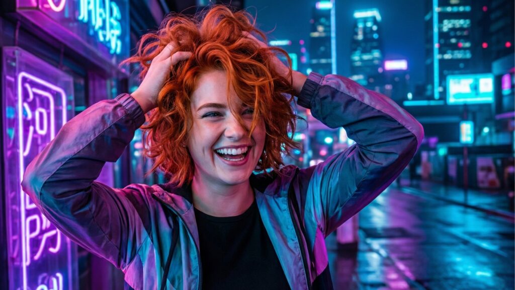 Redheaded model with a bixie haircut