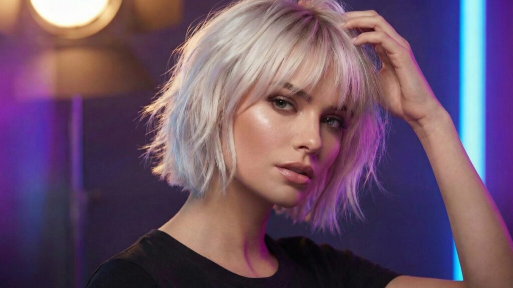 Blond model with a bixie haircut