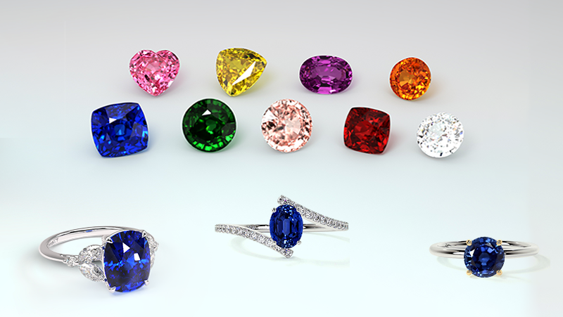 different colors and cuts of sapphire stone