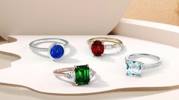 4 natural gemstone rings