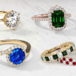 5 Wedding rings for women diamond, emerald, saphire and two bands
