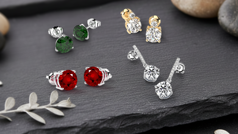 4 pairs of earrings ruby, diamonds and emerald 