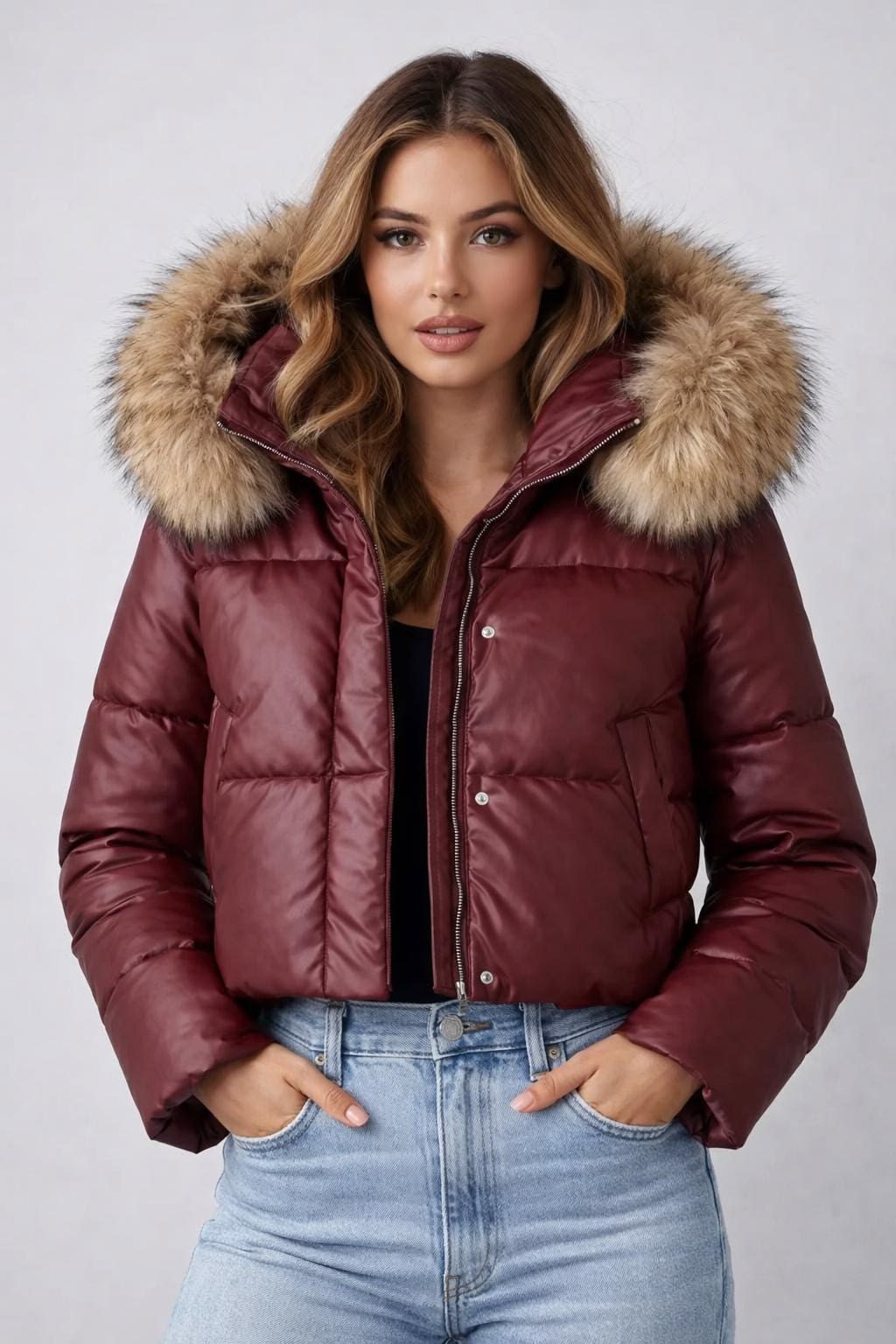 Red puffer jacket
