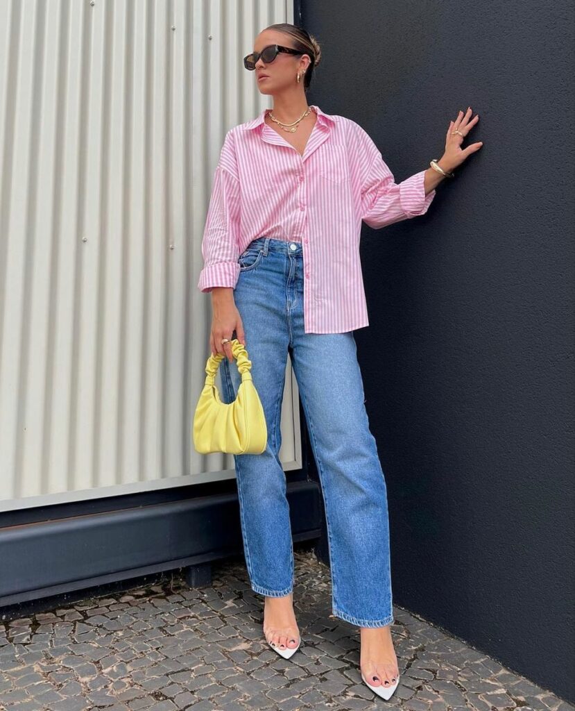 Pink stripped oversized button-up shirts