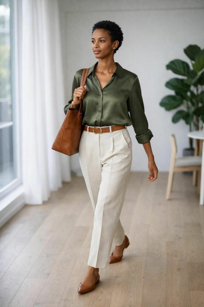 Satin well-fitted button-up shirt