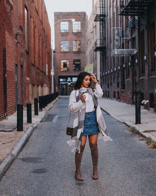 Denim Mini Skirt Outfits for Winter 2