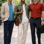 3 models wearing men's business-casual trends for spring