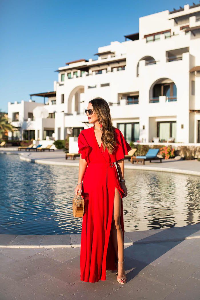 Red High Slit maxi dress